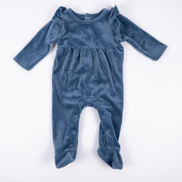 Mud Pie Soft Velour Ribbed Ruffle Footie Romper Blue Baby Sz 0-3m - Picture 1 of 7